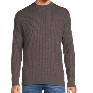 Karl Lagerfeld Men's Geo Pattern Gray Ribbed Cable Knit Sweater Sz XXL Mock Neck